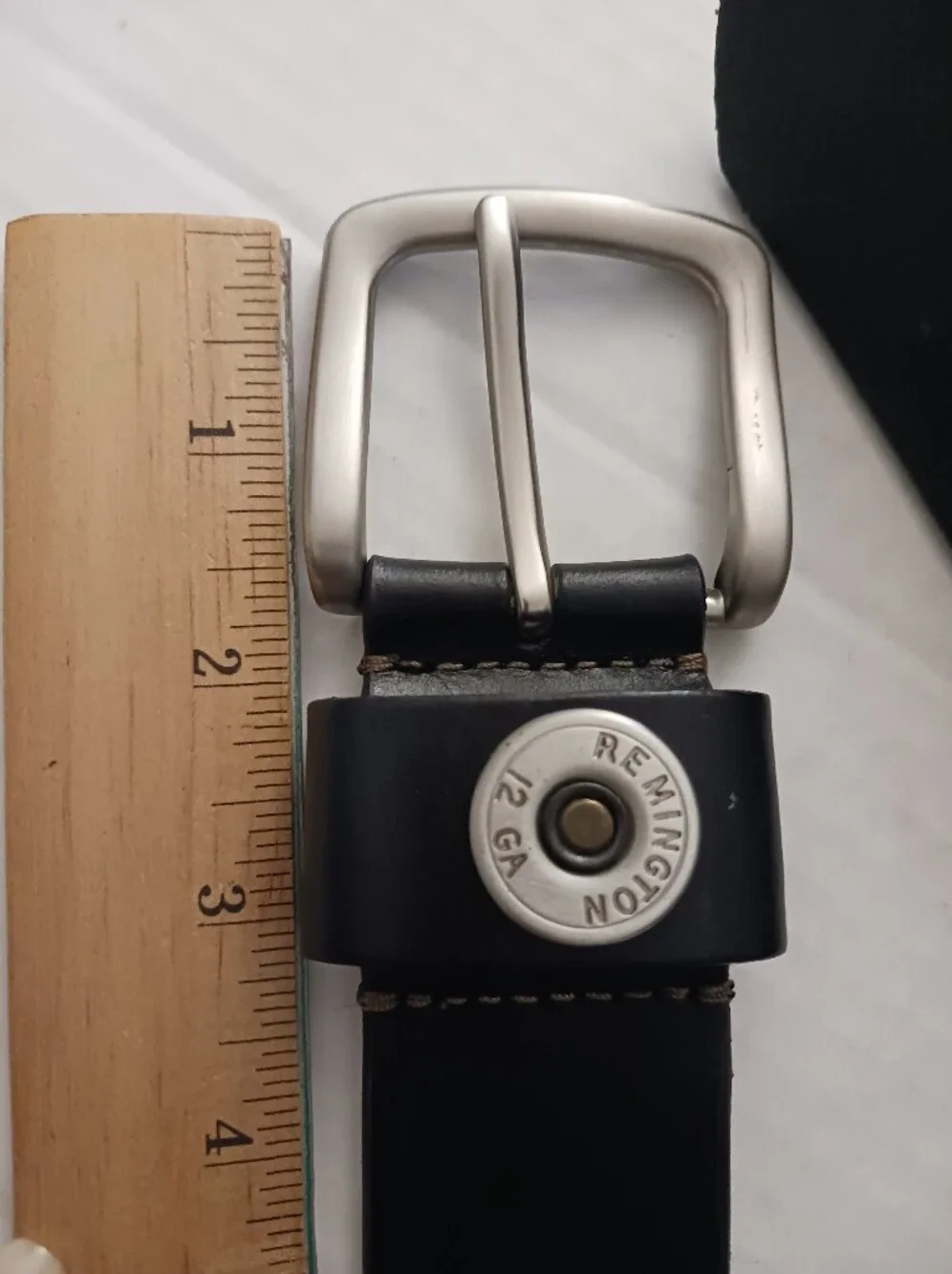 Remington 12 GA Silver Tone Shotgun Shell Black Leather Belt 3X 50-52